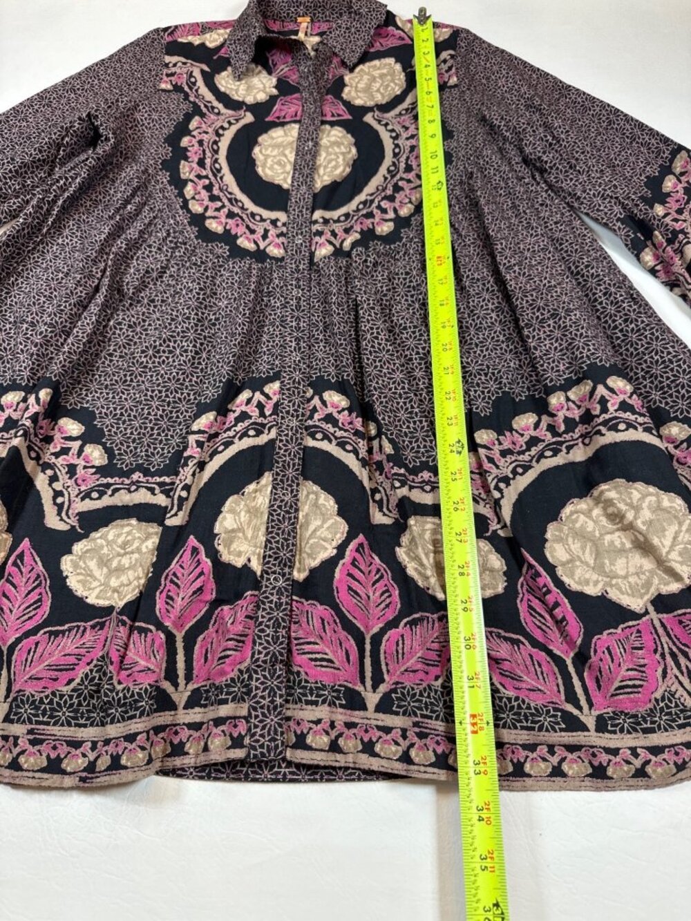 Free People XS Black Floral Embroidered Boho Tunic Dress Long Sleeve (K554) - Picture 6 of 10